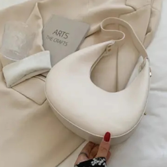 Vintage Style Off White Premium Vegan Small Leather Top Handle Shoulder Bag - Picture 4 of 7